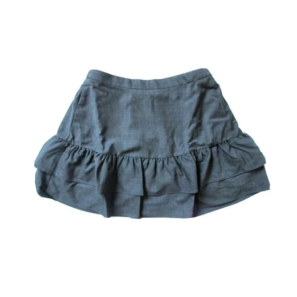 NWT J.Crew Petite Heather Carbon Gray Wool Flannel Tiered Ruffle Skirt 10P $98